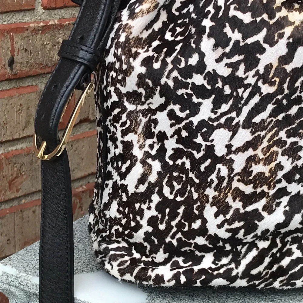 TORY BURCH Distressed Animal Print Dyed Haircalf Fur Bucket Purse